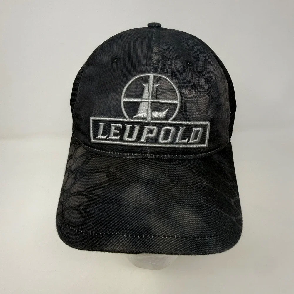 Leupold Mens Black Camo Trucker Hat Embroidered Logo Snapback Mesh Baseball‎ Cap